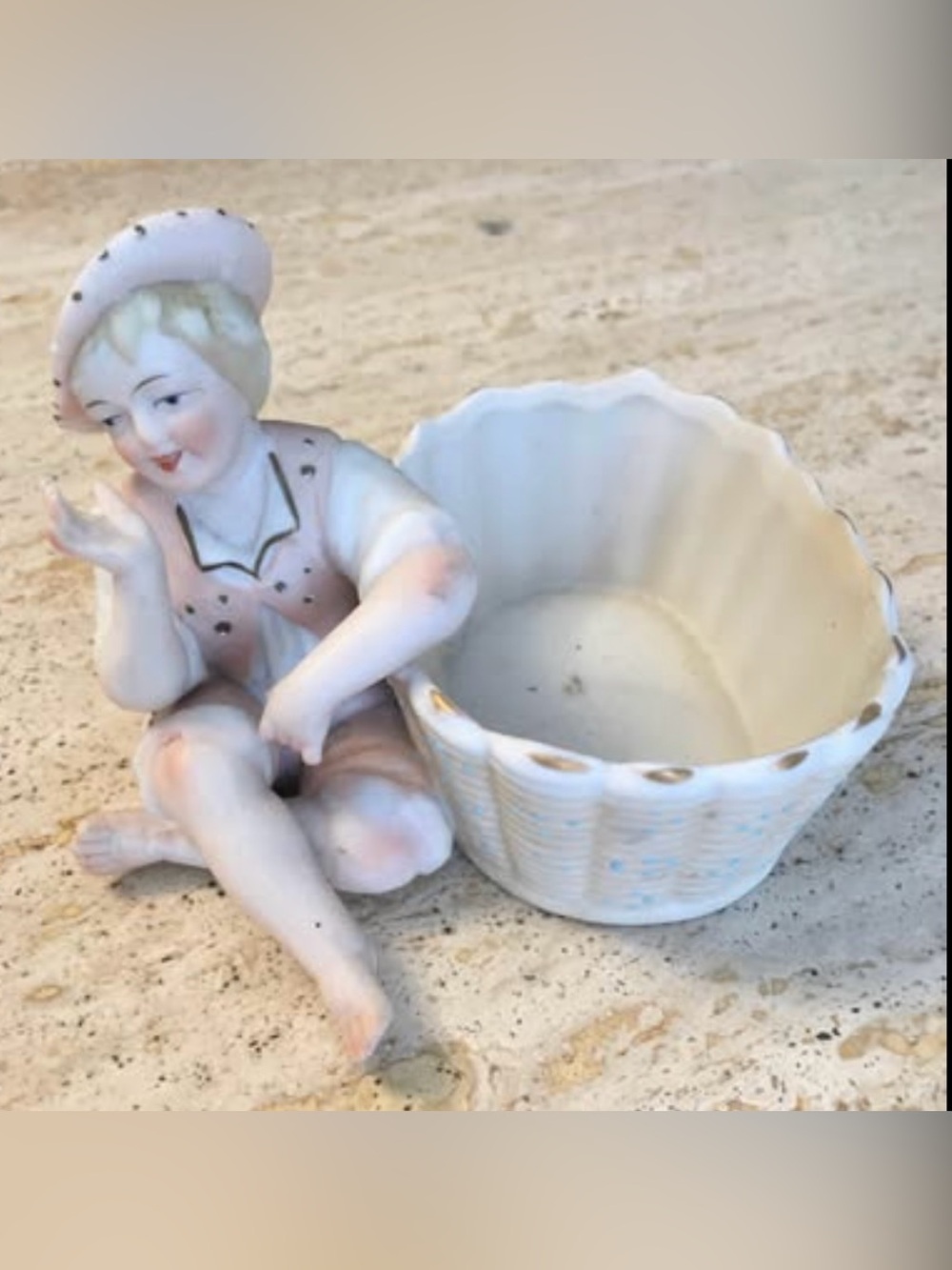 Little Porcelain Lad & His Tiny Trinket Basket